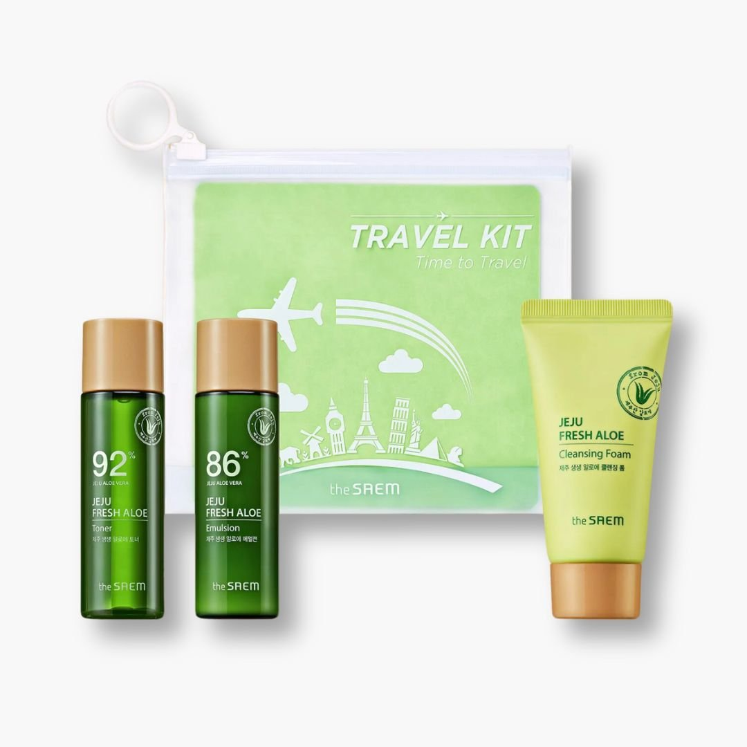 🌿 The Saem Set “Jeju Fresh Aloe Travel Kit” rutina 1 2 3 skincare set mini viaje