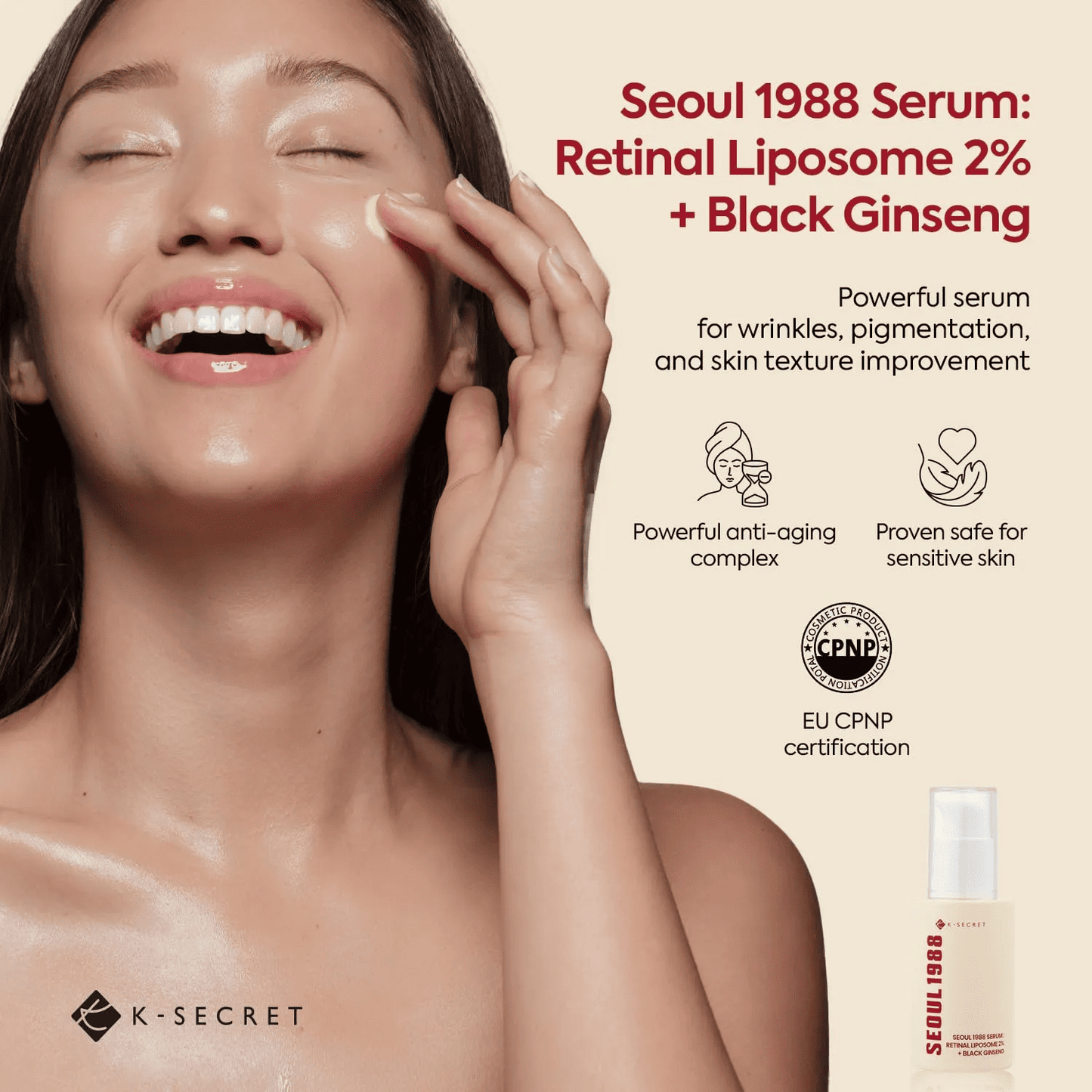 ⭐ K-SECRET Seoul 1988 Serum: Retinal Liposome 2% + Black Ginseng ⭐  30gr.  Anti-edadd